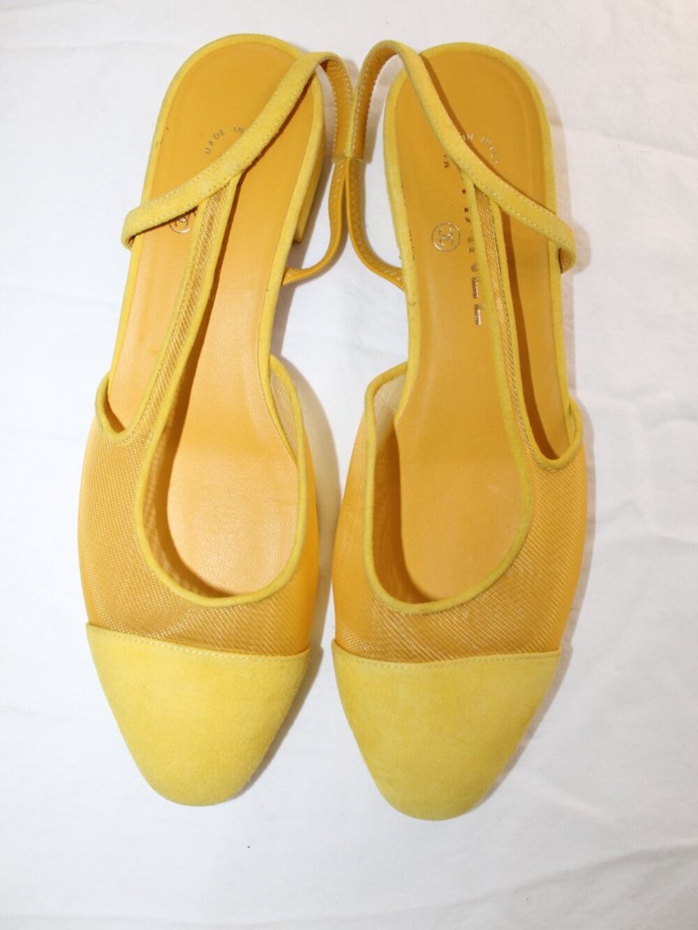 Chanel Yellow Slingback Ballet Flats Pumps Two Tone CC Suede Mesh 38